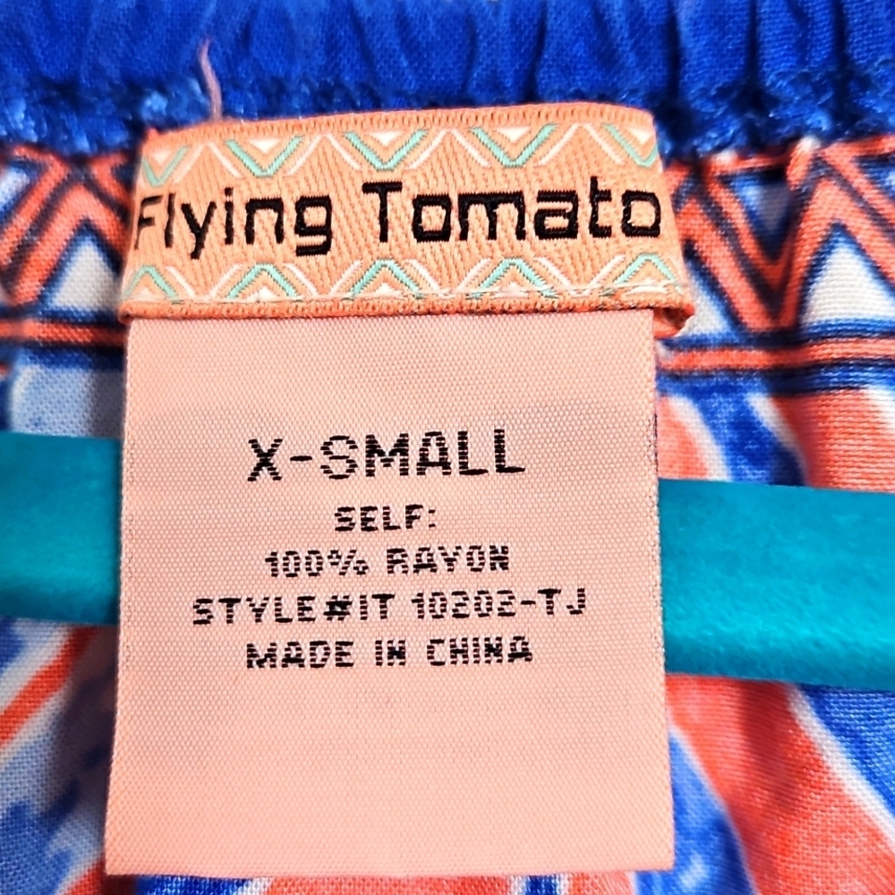 Flying Tomato Tropical Leaf Print Blouse XS Orange Blue Off Shoulder Boho Top - Picture 3 of 11